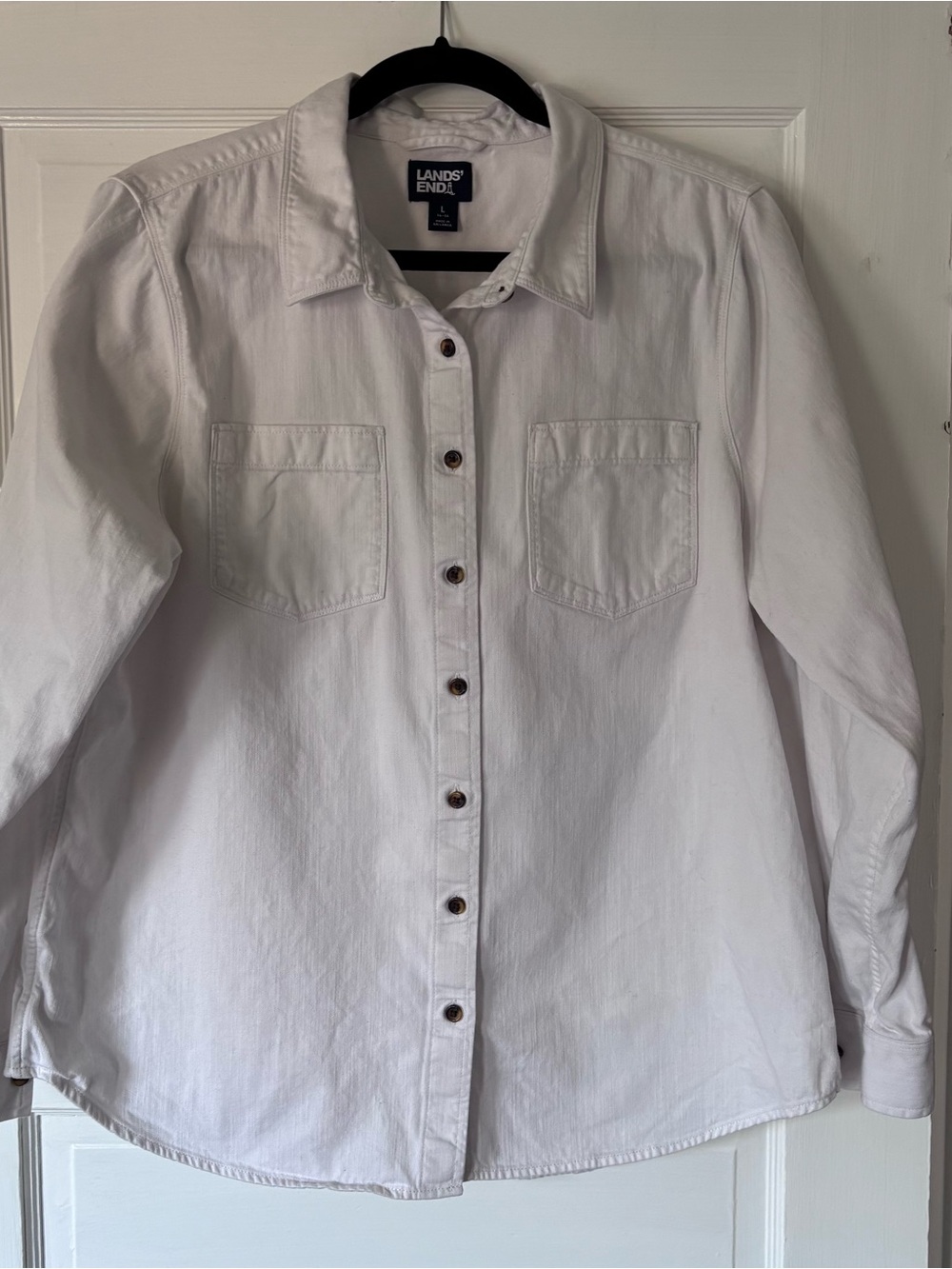 Lands' End White Denim Button Down Shirt